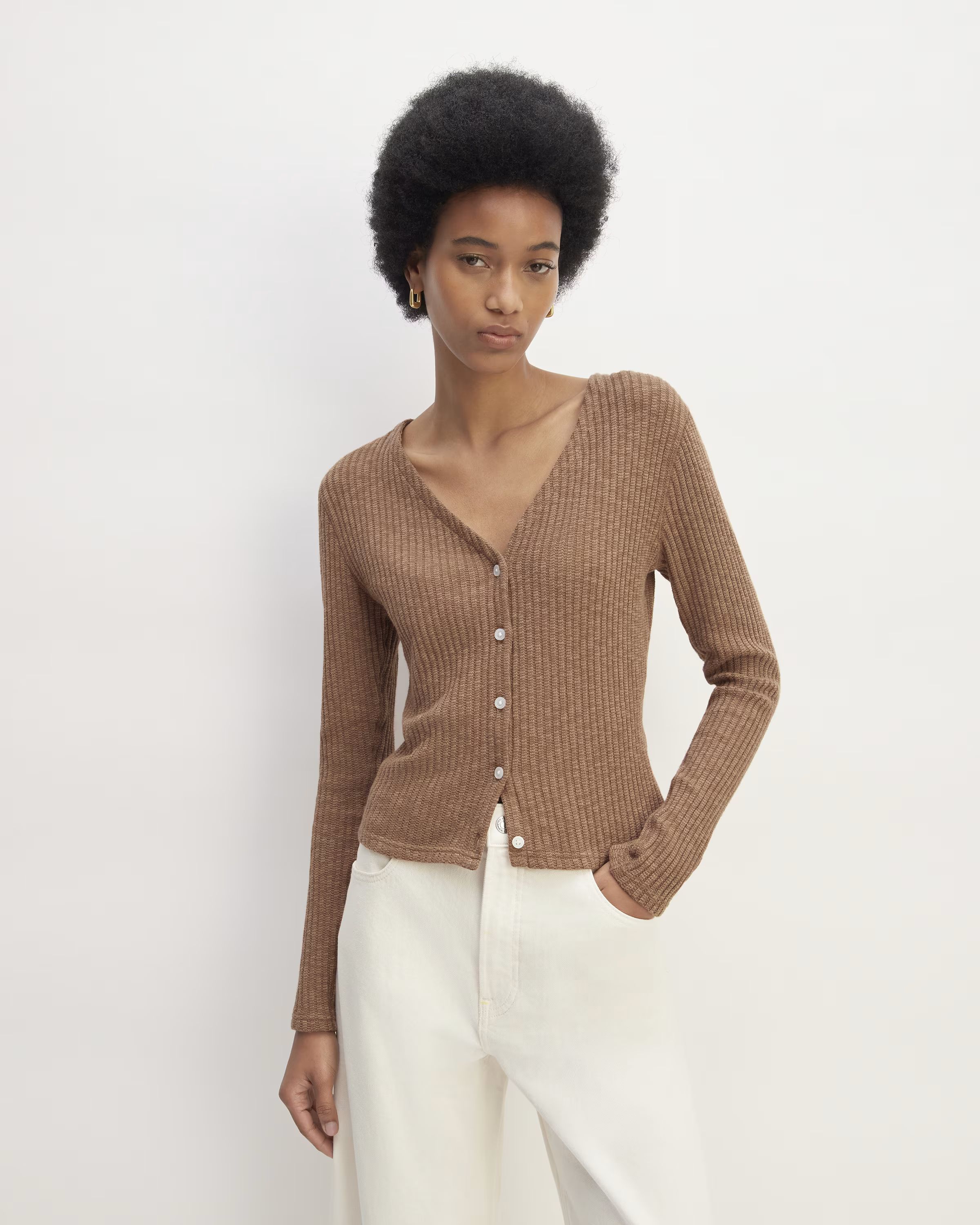 The Rib-Knit Organic Cotton V-Neck Cardigan | Everlane