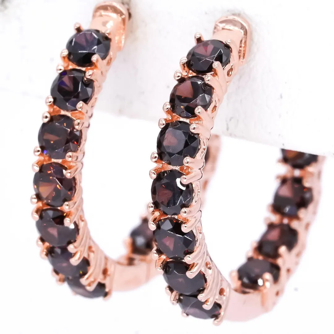 Sterling Silver Gold Plated 3.0ct Garnet in & Out Hoop Earrings - Etsy | Etsy (US)