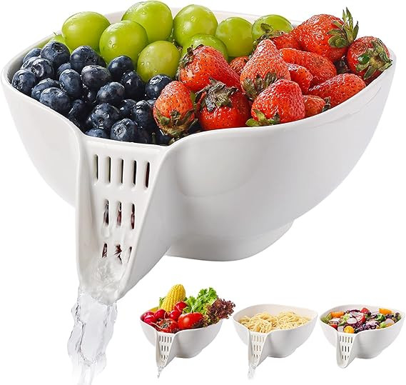 Dizada Multifunctional Ceramic Drain Basket with Integrated Drain Spout, Colander for Kitchen 60 ... | Amazon (US)
