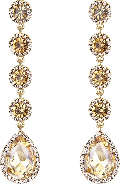 Women's Elegant Wedding Bridal Crystal Beaded Teardrop Chandelier Dangle Earrings | Amazon (US)
