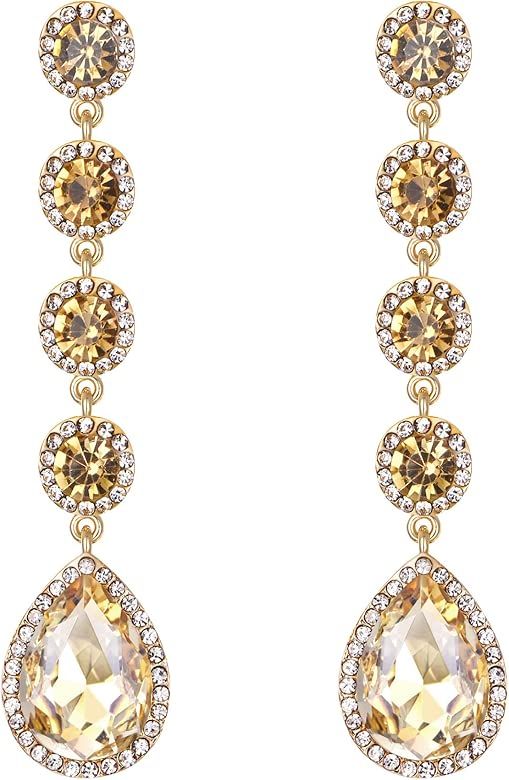 Women's Elegant Wedding Bridal Crystal Beaded Teardrop Chandelier Dangle Earrings | Amazon (US)