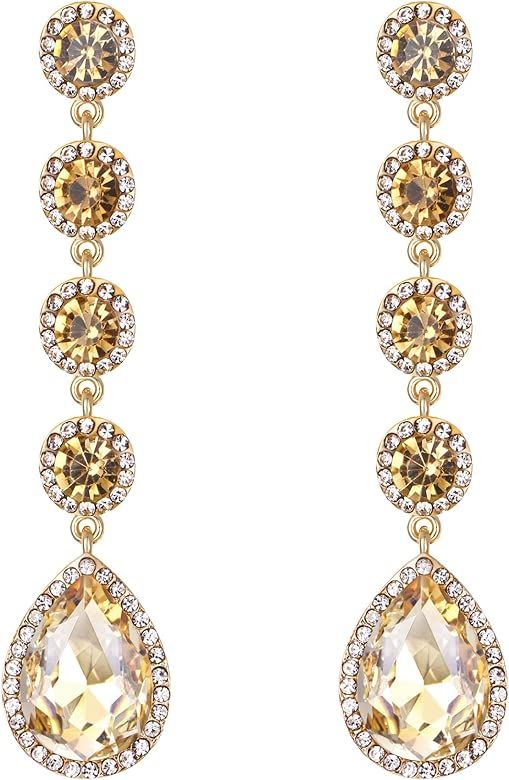 Women's Elegant Wedding Bridal Crystal Beaded Teardrop Chandelier Dangle Earrings | Amazon (US)