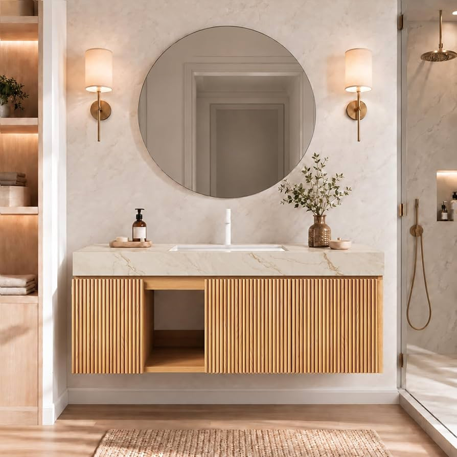 48 inch Bathroom Vanity with Sink, Natural Wood Floating Bathroom Vanity | Amazon (US)