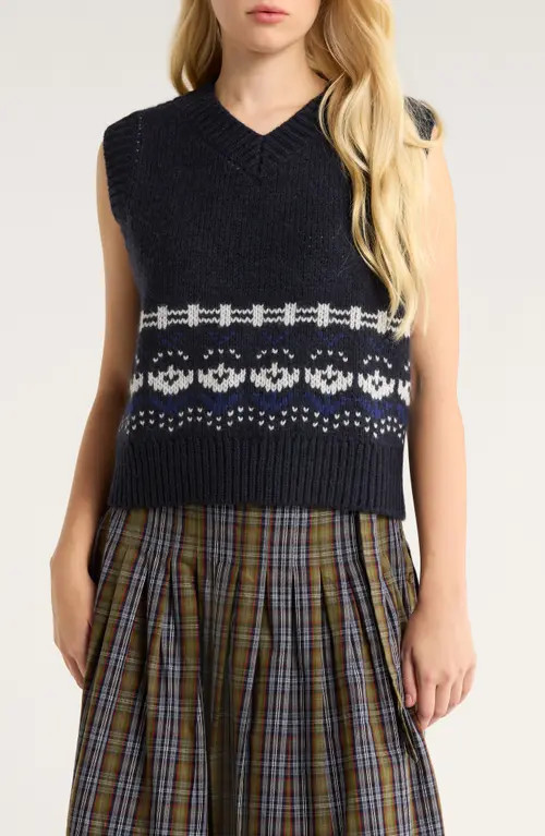 Damson Madder Rhona Wool Sweater Vest in Navy at Nordstrom, Size 12 Us | Nordstrom