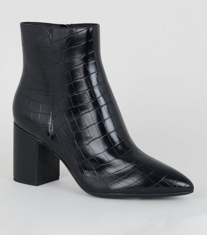 Black Faux Croc Ankle Boots
						
						Add to Saved Items
						Remove from Saved Items | New Look (UK)