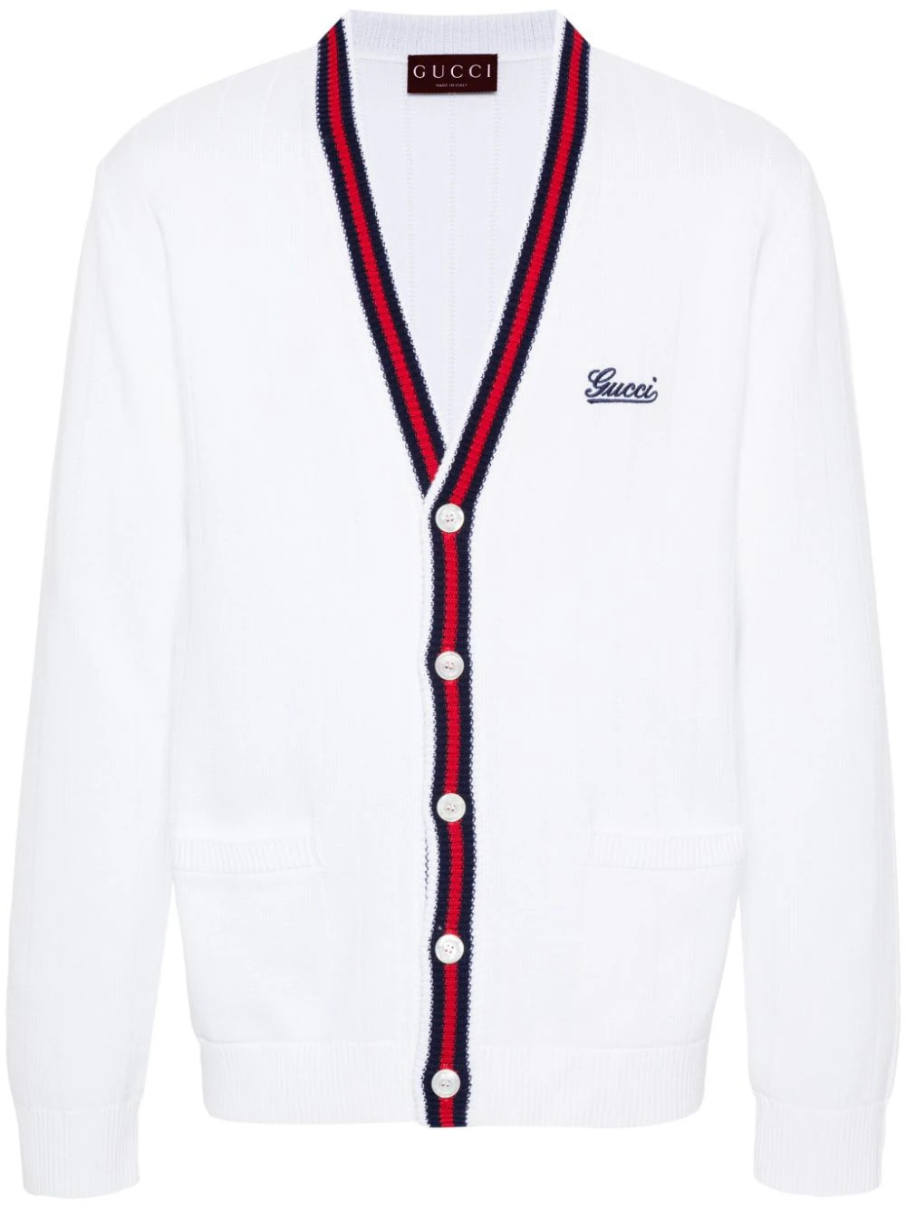 Gucci logo-embroidered cardigan - White | Farfetch Global