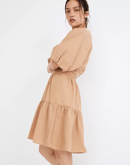 Seersucker Puff-Sleeve Cutout Mini Dress | Madewell