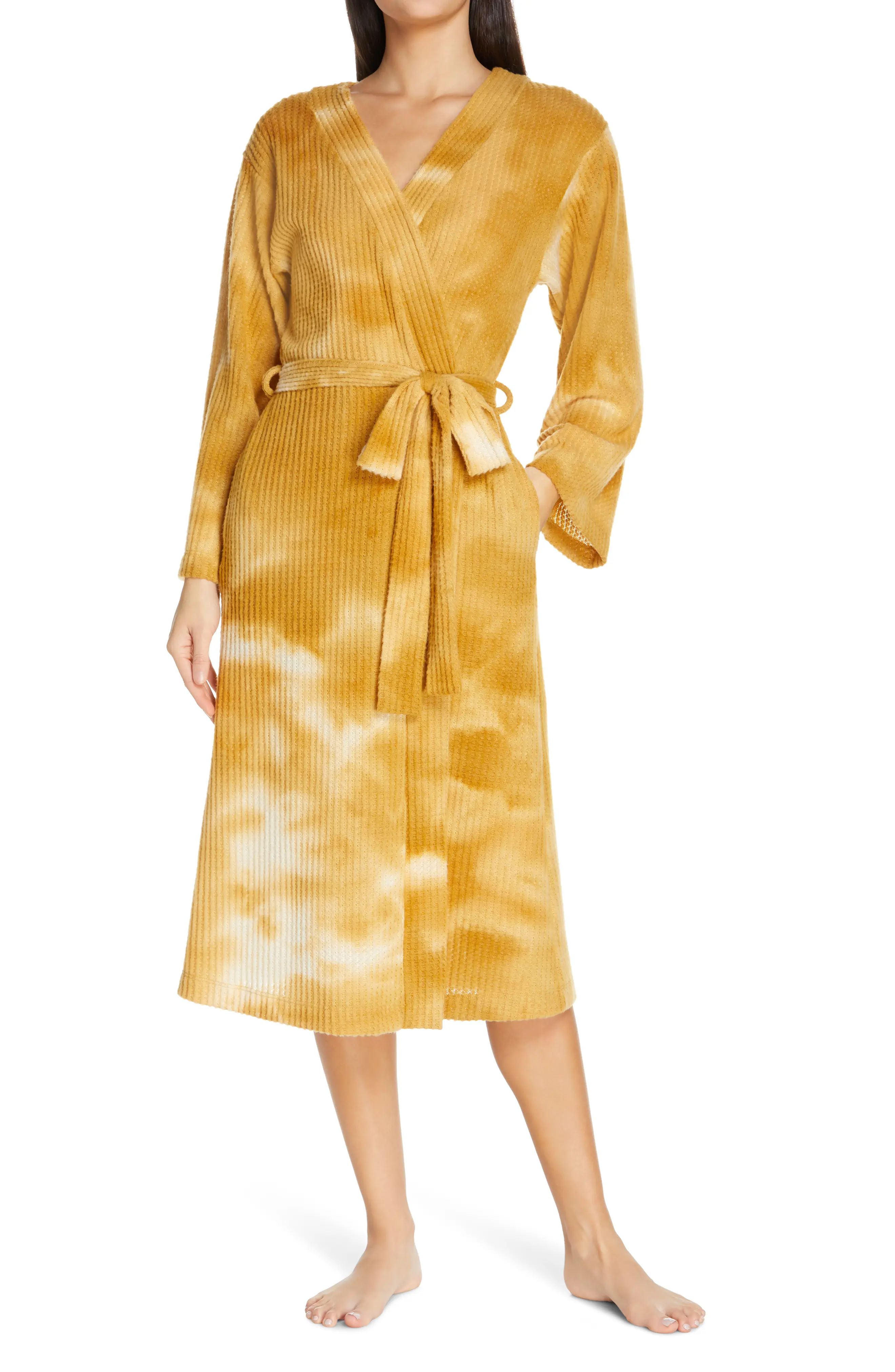 Women's Socialite Tie Dye Waffle Robe, Size Small - Yellow | Nordstrom