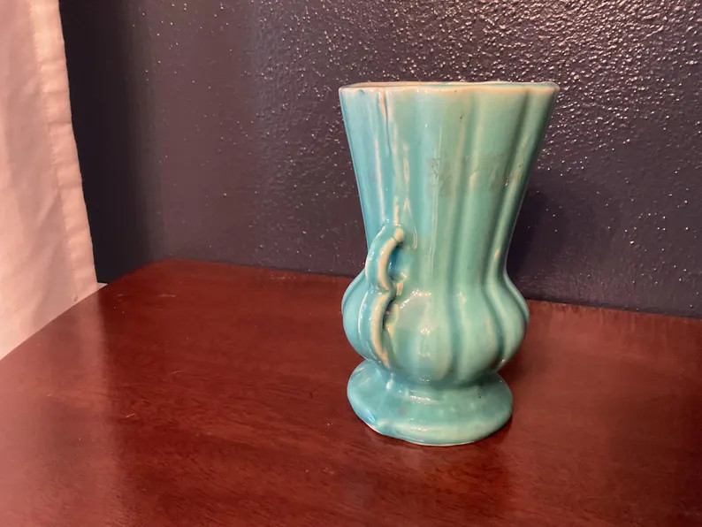 Vintage Turquoise Mccoy Pottery Double Handle Urn/ Vase - Etsy | Etsy (US)