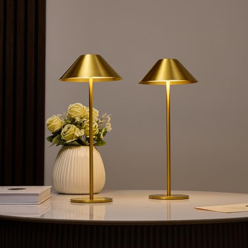 Bojim Gold Cordless Lamp Set of 2, Rechargeable Touch Table Lamps with 3 Color Dimming, Portable Wireless Lamps for Reading/Home Decor | Amazon (US)