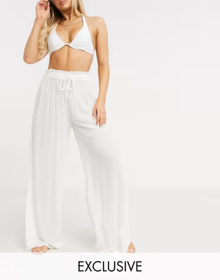 Iisla & Bird Exclusive beach drawstring trouser in white | ASOS (Global)