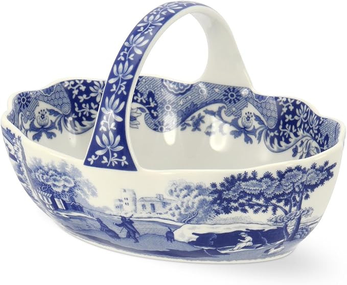 Spode Blue Italian Porcelain Handled Basket with Chip-Resistant Glaze - 6 Inch Decorative Serving... | Amazon (US)