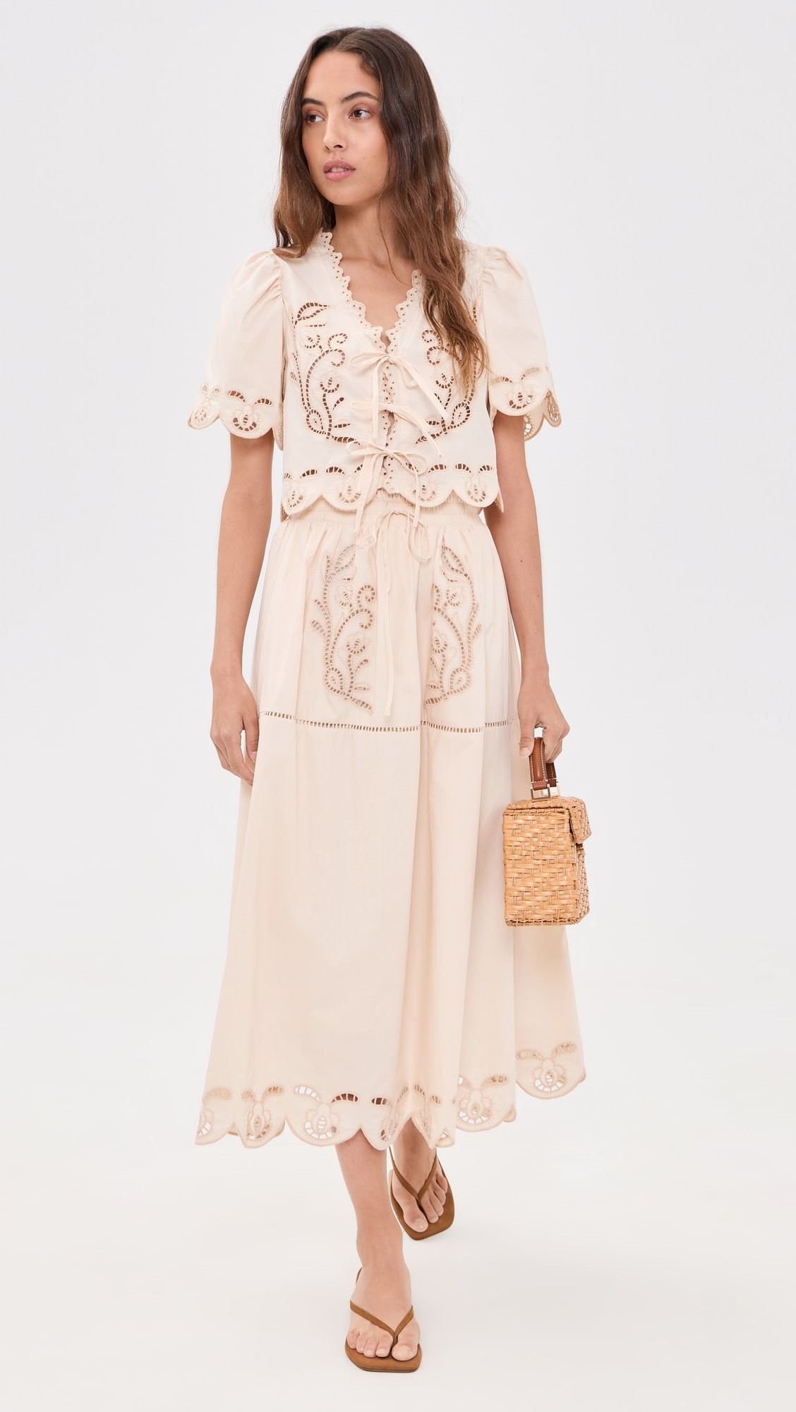 Moon River Short Sleeve Embroidered Eyelet Front Tie Top | Shopbop | Shopbop