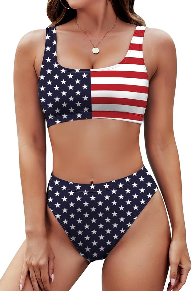 Pink Queen Women's Crop Top High Waisted Cheeky Bikini Set Two Piece Swimsuits | Amazon (US)
