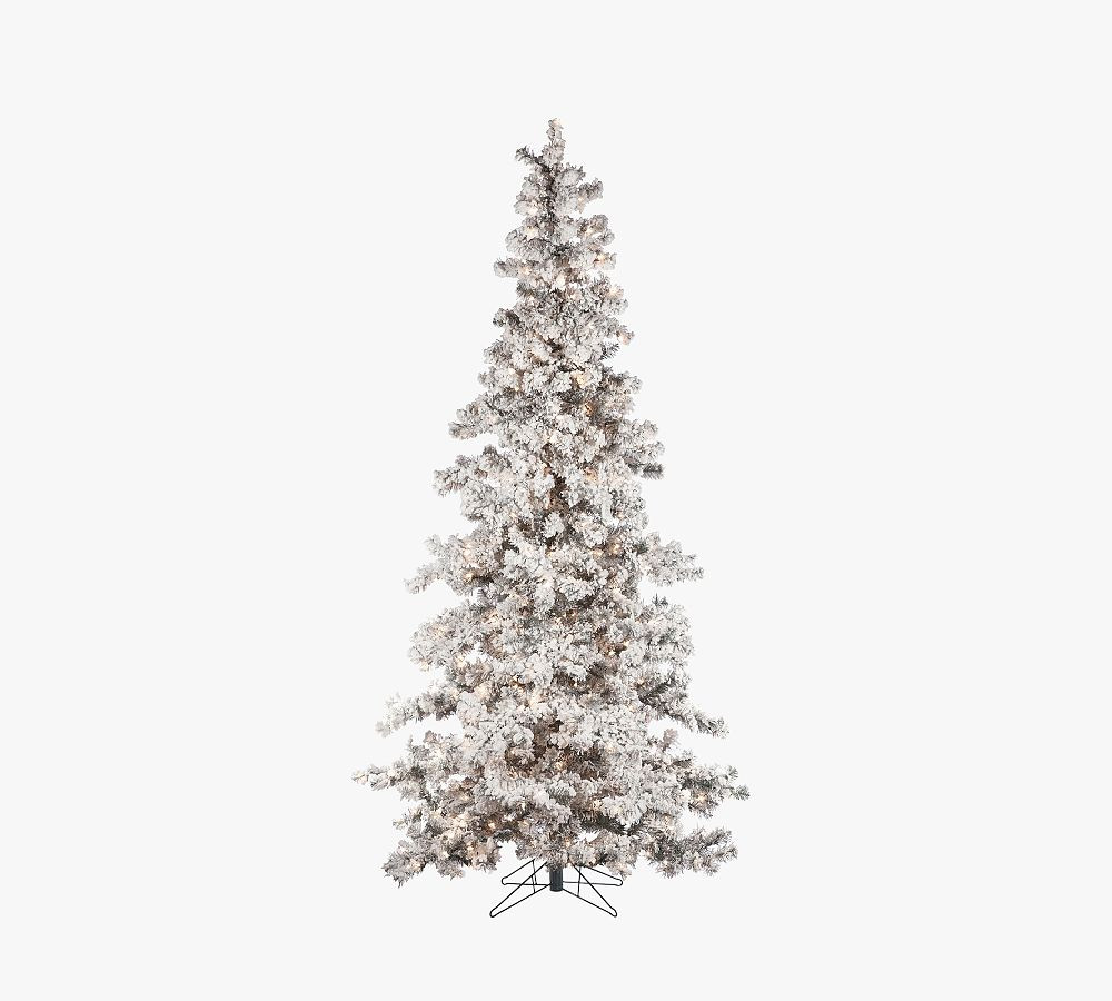 Lit Flocked Layered Spruce Faux Christmas Trees | Pottery Barn (US)