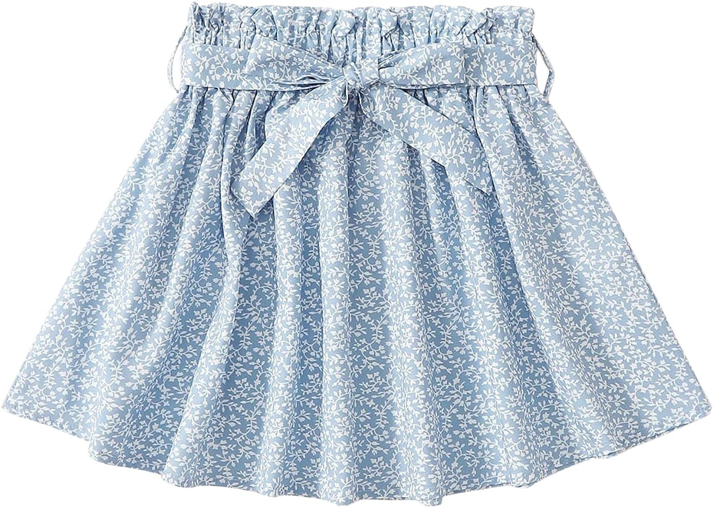 Milumia Girl's Boho Ditsy Floral Paperbag Waist Knot Front Belted A Line Short Skirt | Amazon (US)