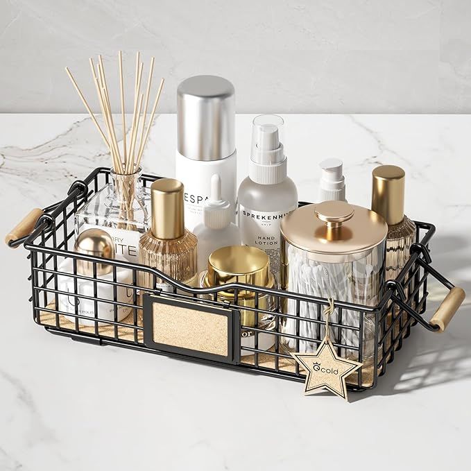 Qcold Metal Wire Basket Storage, Bathroom Basket for Organizing, Bathroom Counter Organizer with ... | Amazon (US)