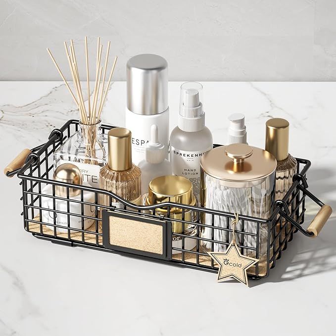 Qcold Metal Wire Basket Storage, Bathroom Basket for Organizing, Bathroom Counter Organizer with ... | Amazon (US)
