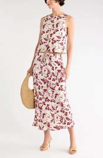 NORDSTROM RACK Drawstring Maxi Skirt in Ivory- Burgundy Bowie Abstract at Nordstrom Rack, Size X-... | Nordstrom Rack