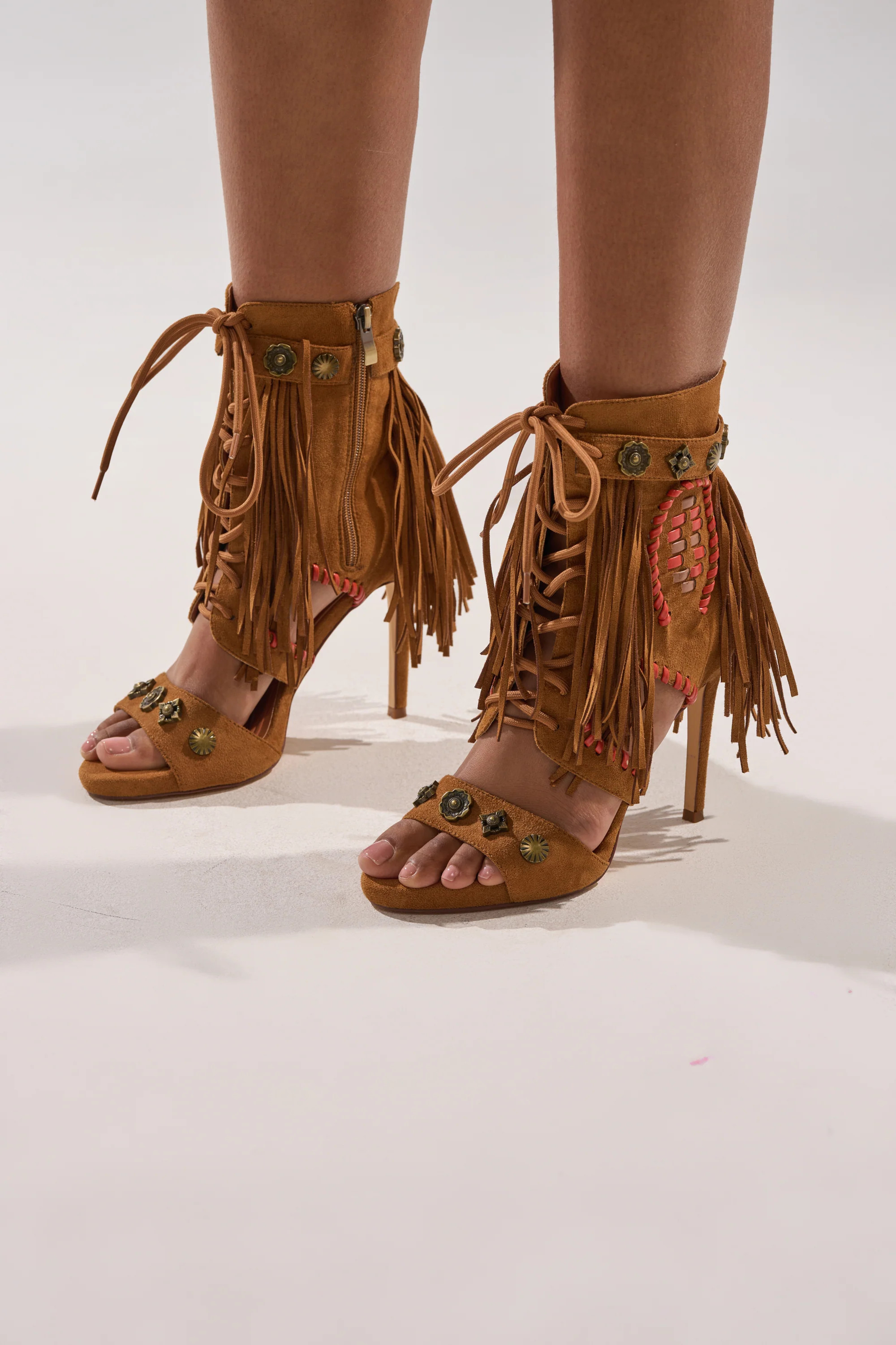 AKIRA Azalea Wang Salgado Fringe Gladiator Stiletto Sandal | Size 7.5 | AKIRA