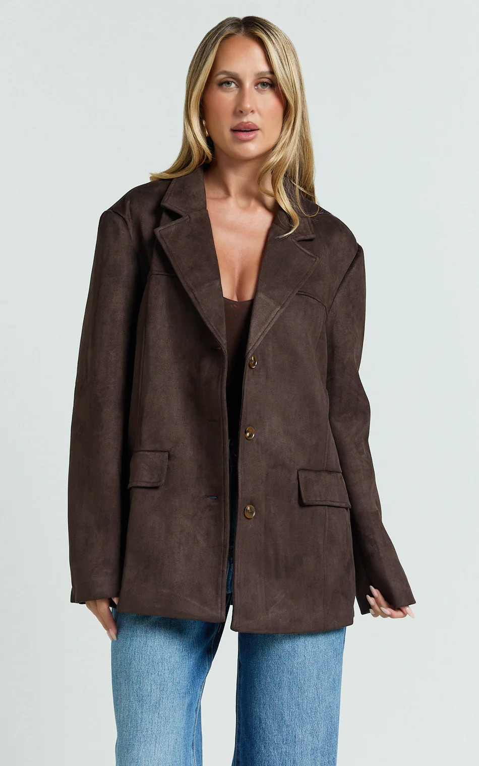 Priscilla Jacket - Faux Suede Relaxed Fit Jacket in Dark Chocolate | Showpo (US, UK & Europe)