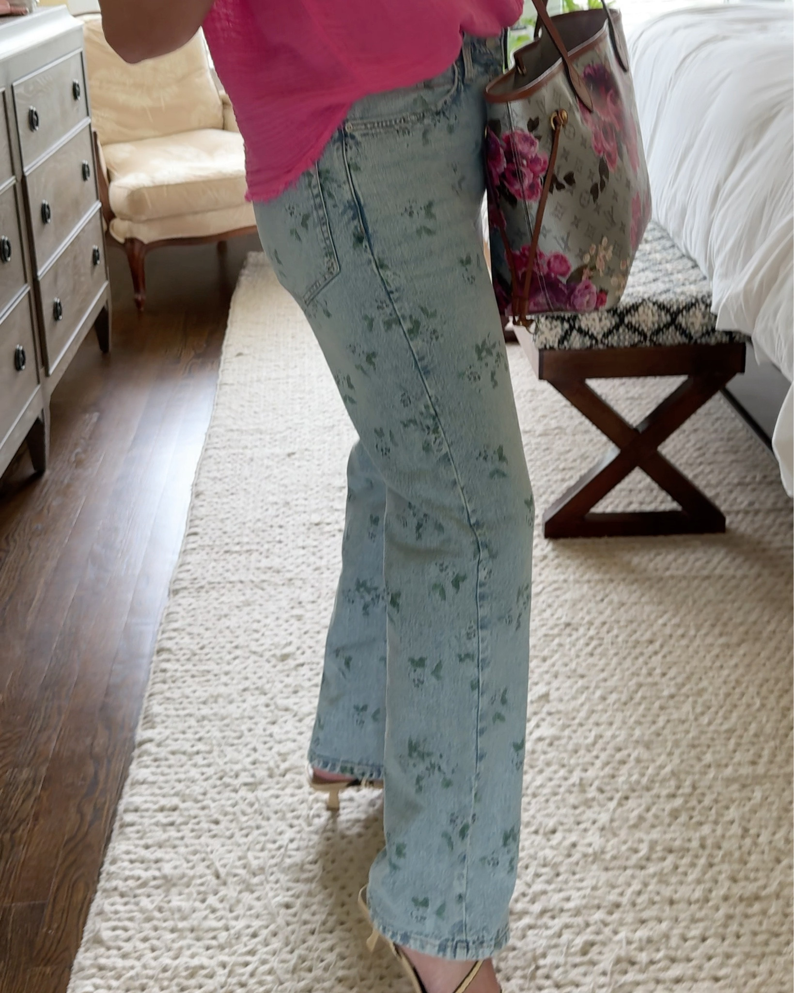 $28 jeans! Yes please! The cutest floral print in an updated relaxed fit that’s perfect for spring and summer. Dress up with kitten heels and a blazer or go casual with t-shirt and sneakers. 
Jeans - size 10
Top - large 

#jeans #springoutfit 

#LTKFindsUnder50 #LTKMidsize #LTKOver40