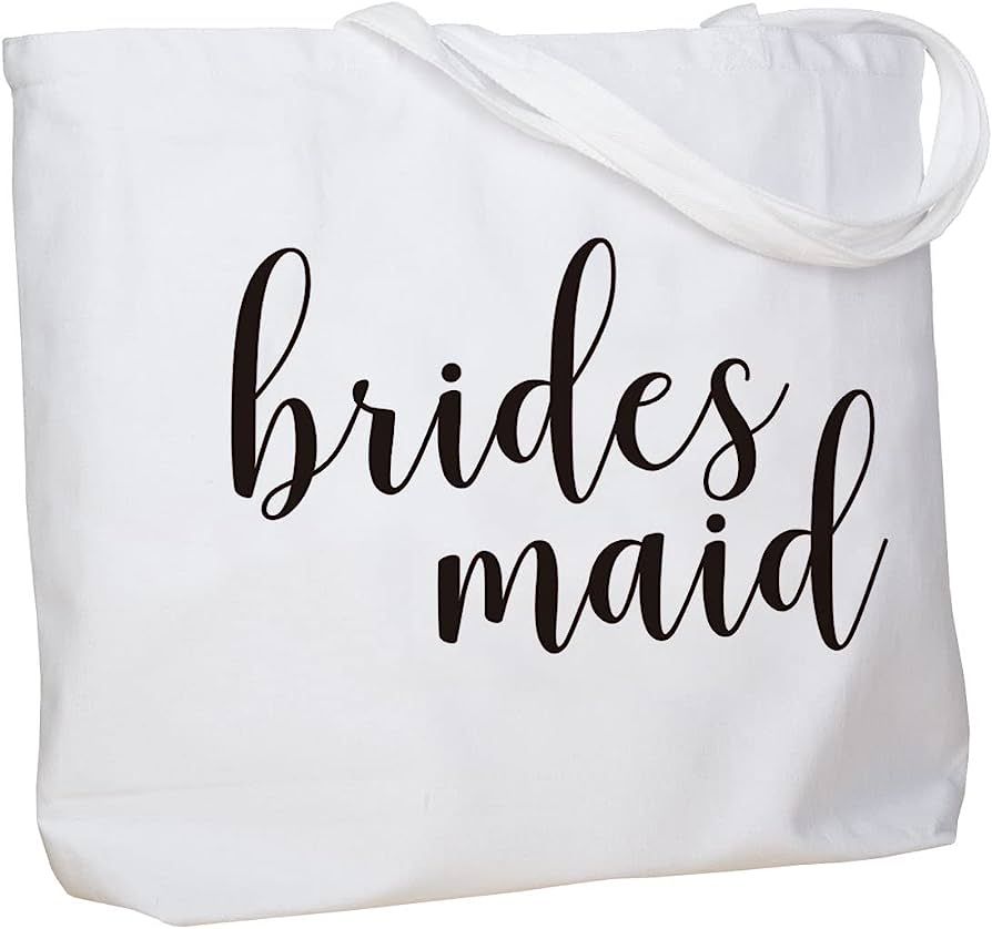 ELEGANTPARK Bridesmaid Jumbo Tote Bag Wedding Gifts Canvas 100% Cotton Interior Pocket White with... | Amazon (US)