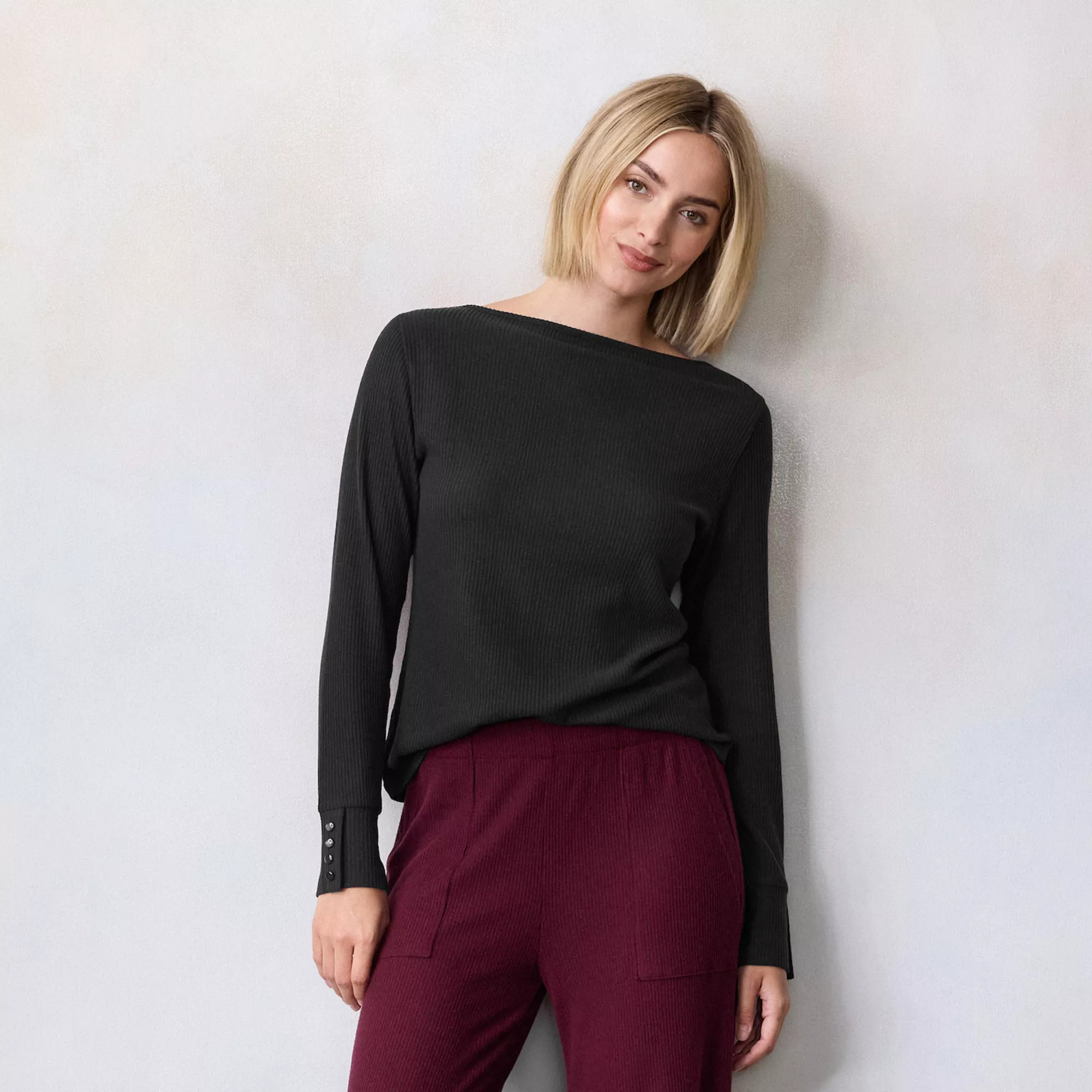 Women's LC Lauren Conrad Long Sleeve Boat Neck Tee | Kohl's