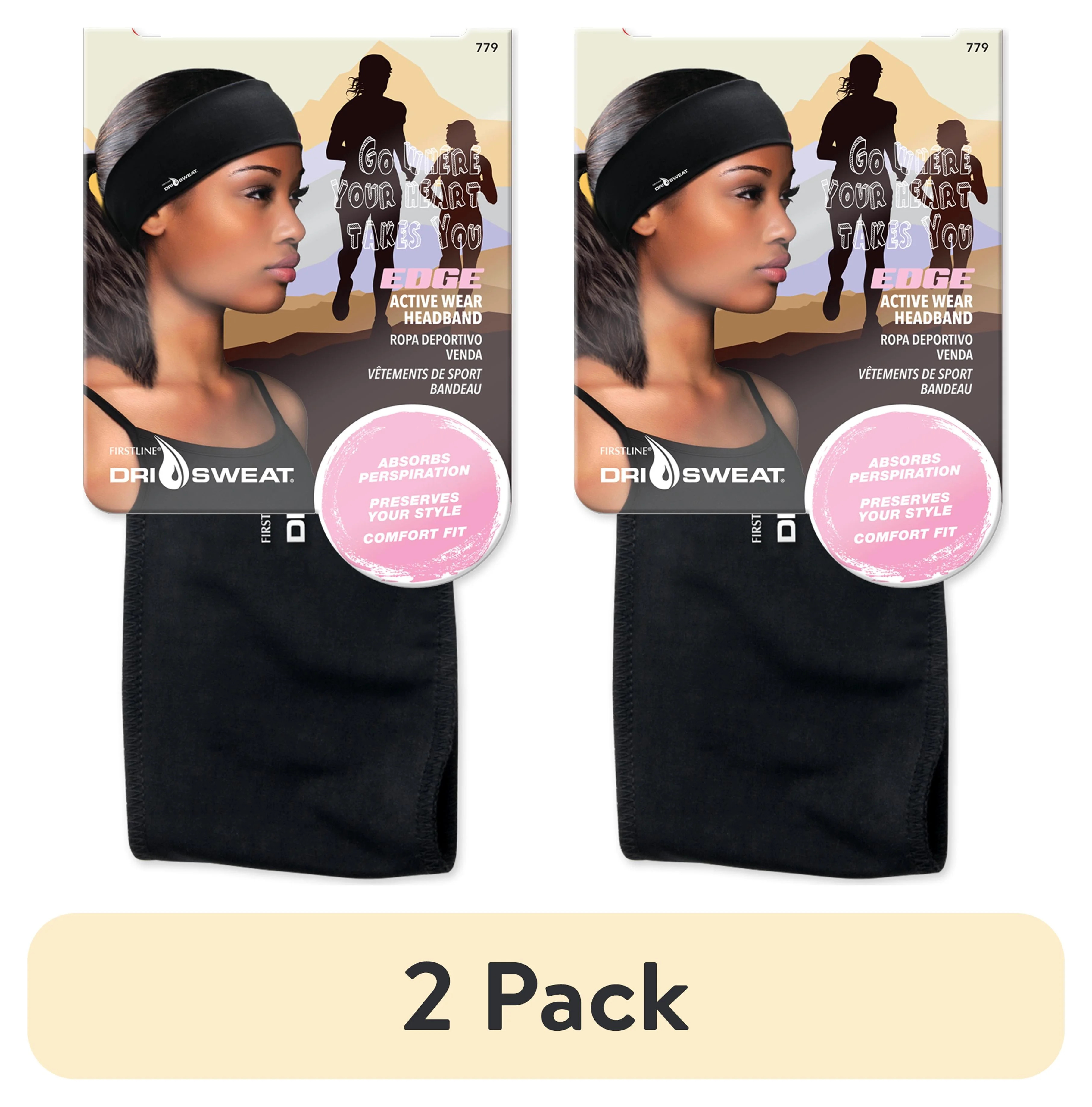 (2 pack) Dri Sweat Edge Women's Headband Black | Walmart (US)