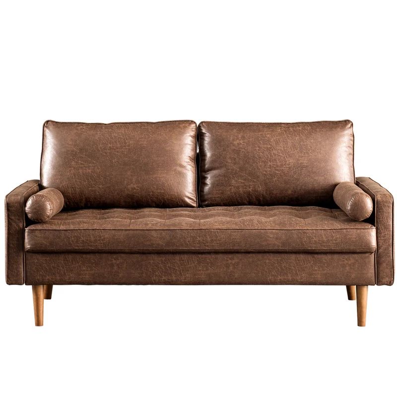 Garzon 69.68" Wide Leather Match Square Arm Loveseat | Wayfair North America