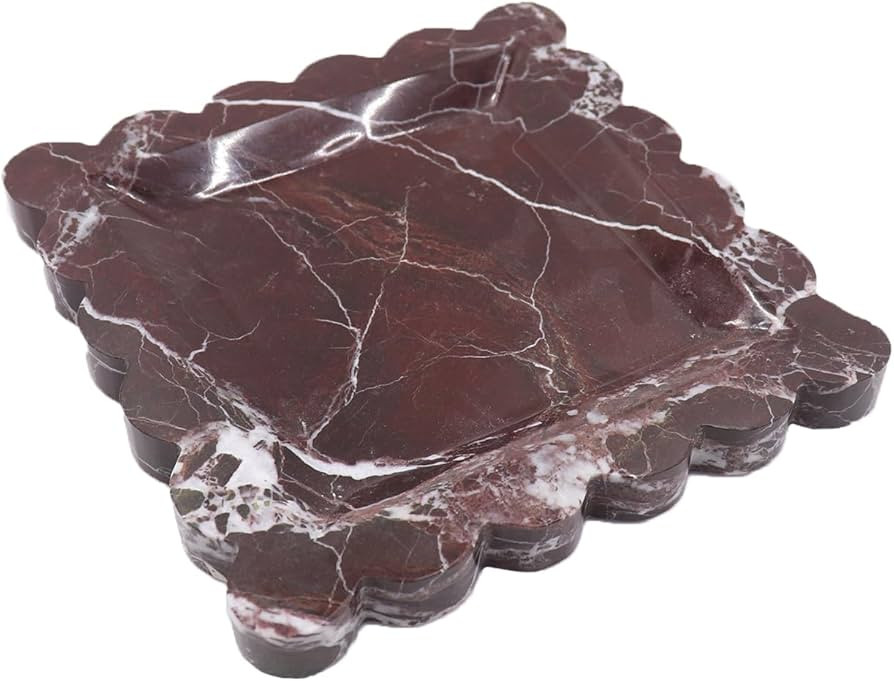 Square Marble Decorative Tray with Scalloped Edge, Luxury Natural Stone Bathroom Vanity Tray, Dre... | Amazon (US)