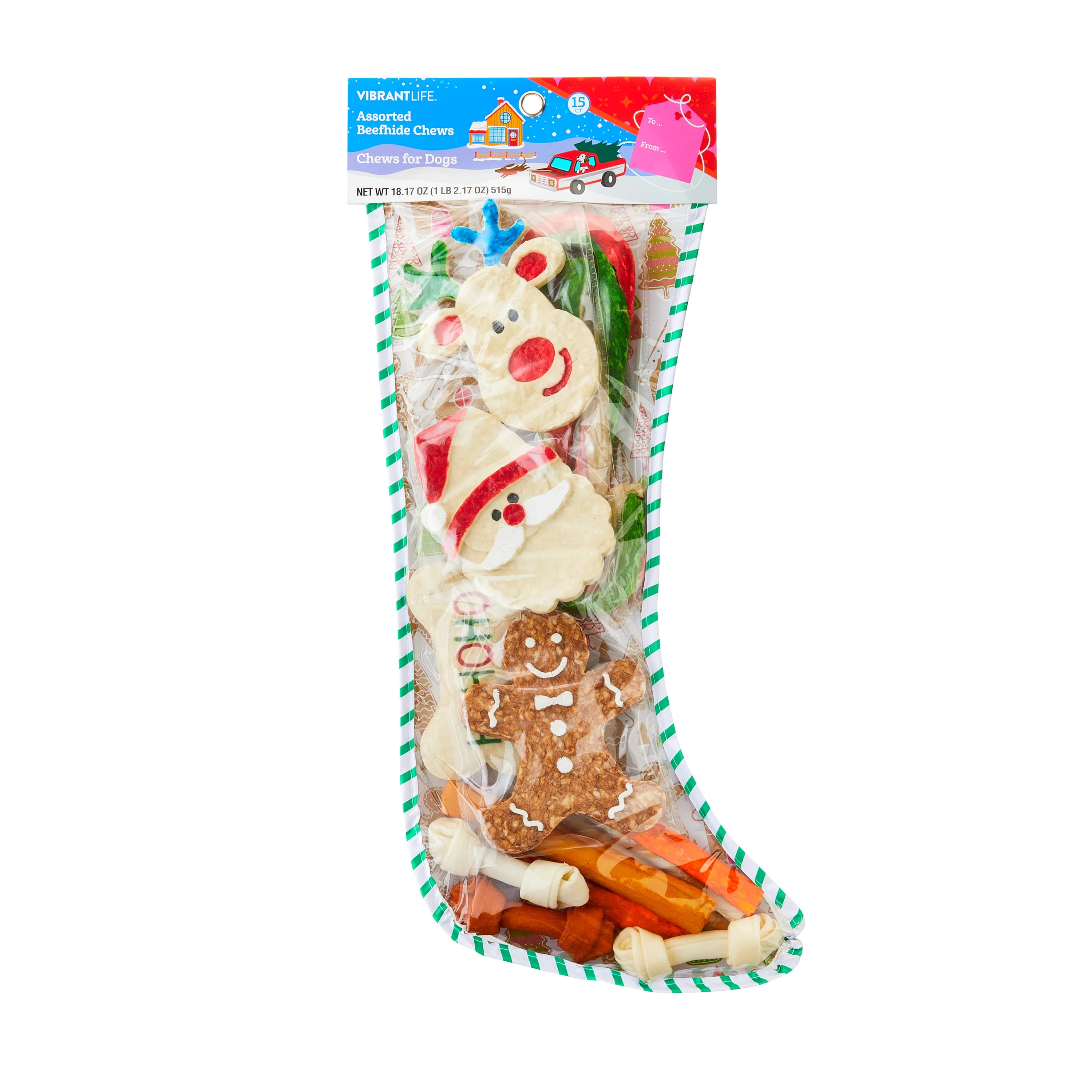 Vibrant Life Stocking with Assorted Rawhide Chews, Holiday Treats for Dogs, Dry, 18.17 oz, 15 Cou... | Walmart (US)