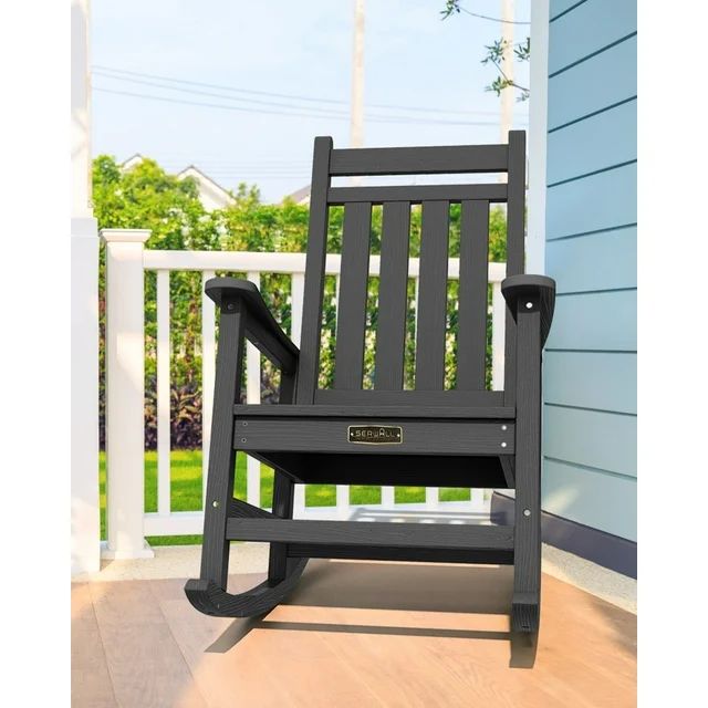SERWALL Outdoor Slat Rocking Chair, HDPE Plastic Porch Rocker, Black | Walmart (US)