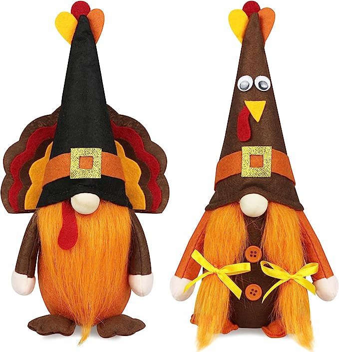 Mr and Mrs Thanksgiving Gnome Plush Decorations - 2 Pcs Turkey Gnomes Handmade Scandinavian Autum... | Amazon (US)