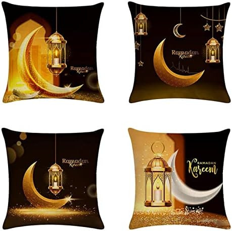 Allnew Jia Black Ramadan Light Throw Pillow Covers 18x18 Set of 4 Moon Stars Linen Zipper Shining Du | Amazon (US)