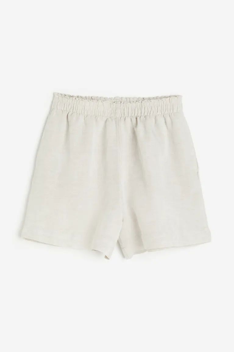 Linen-blend Pull-on Shorts - High waist - Light beige - Ladies | H&M US | H&M (US + CA)