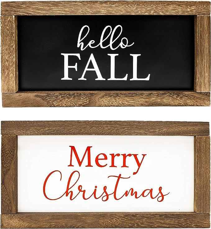 Cam n Honey Reversible Hello Fall/Merry Christmas Rustic Wood Sign-Farmhouse Home Thanksgiving an... | Amazon (US)