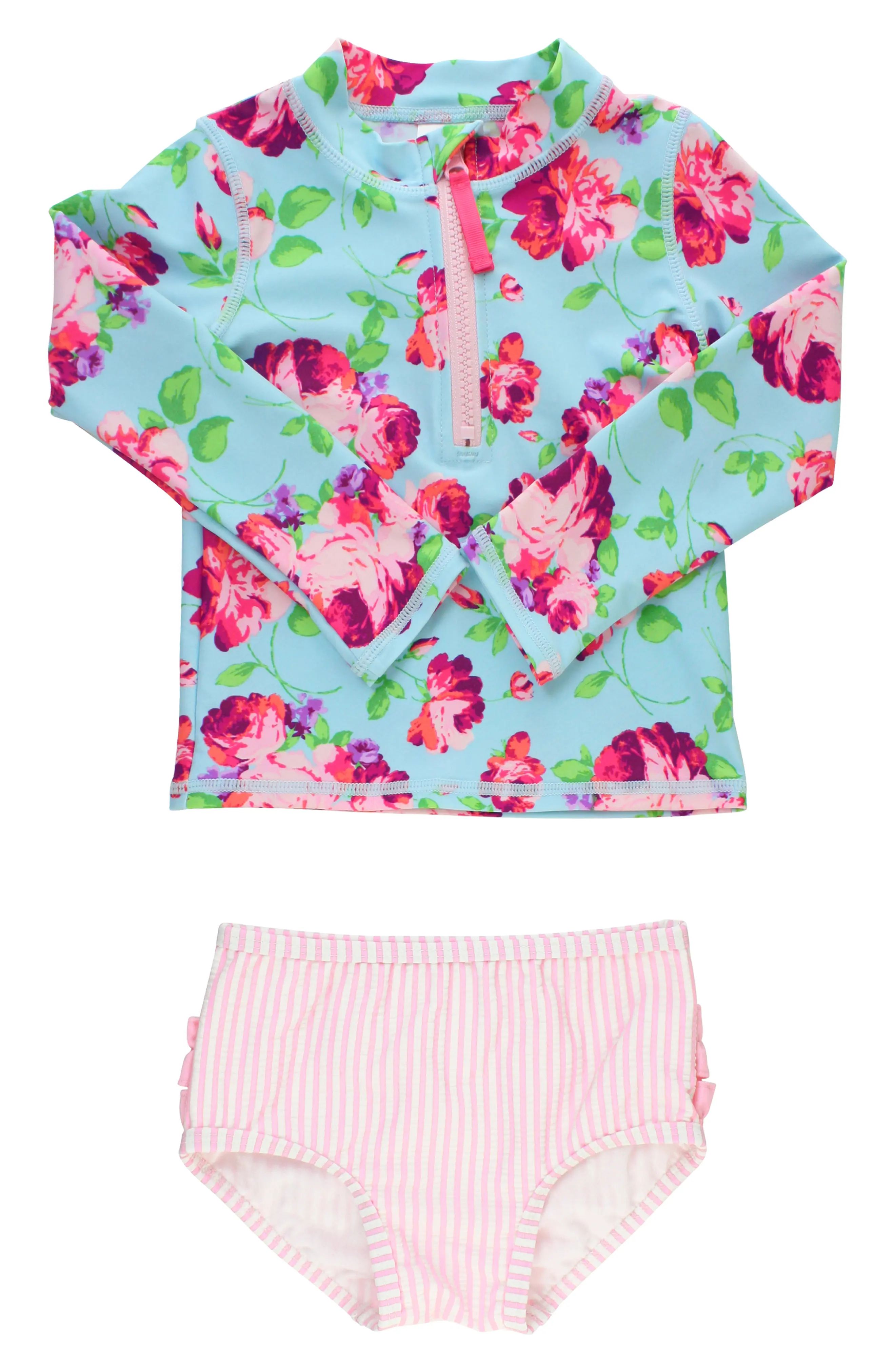 Life is Rosy Two-Piece Rashguard Swimsuit & Sun Hat Set | Nordstrom