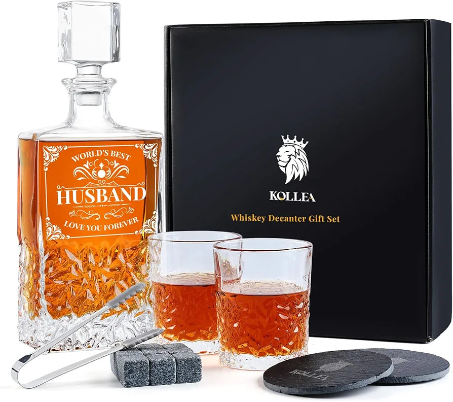 Valentine's Day Gifts for Husband from Wife, Kollea Whiskey Decanter Set with Glasses, Personaliz... | Amazon (US)