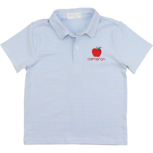 Blue Knit Stripe Apple Polo | Cecil and Lou