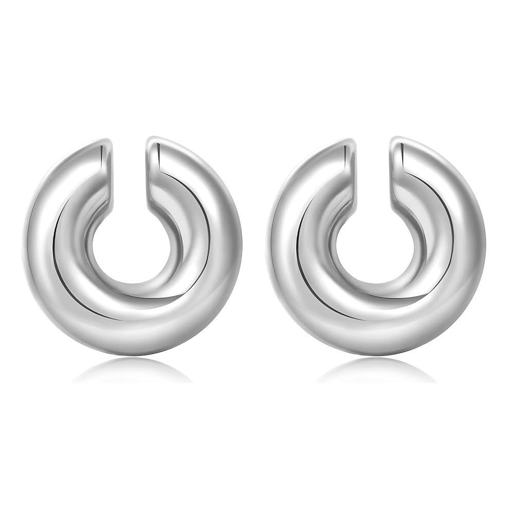 Chunky Ear Cuff Earrings for Women Non Piercing Ear Clip Earrings 14K Gold Ear Cuff and Silver Ea... | Amazon (US)