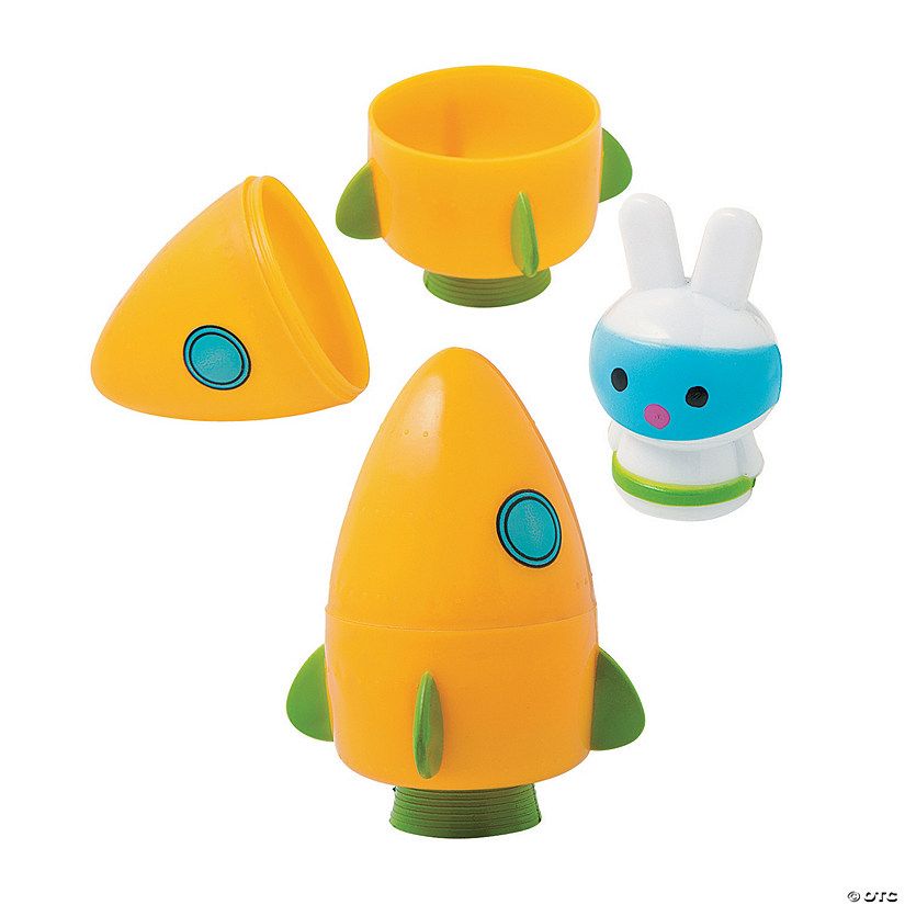 3" Carrot Rocket Space Bunny-Filled Plastic Easter Eggs - 12 Pc. | Oriental Trading Company