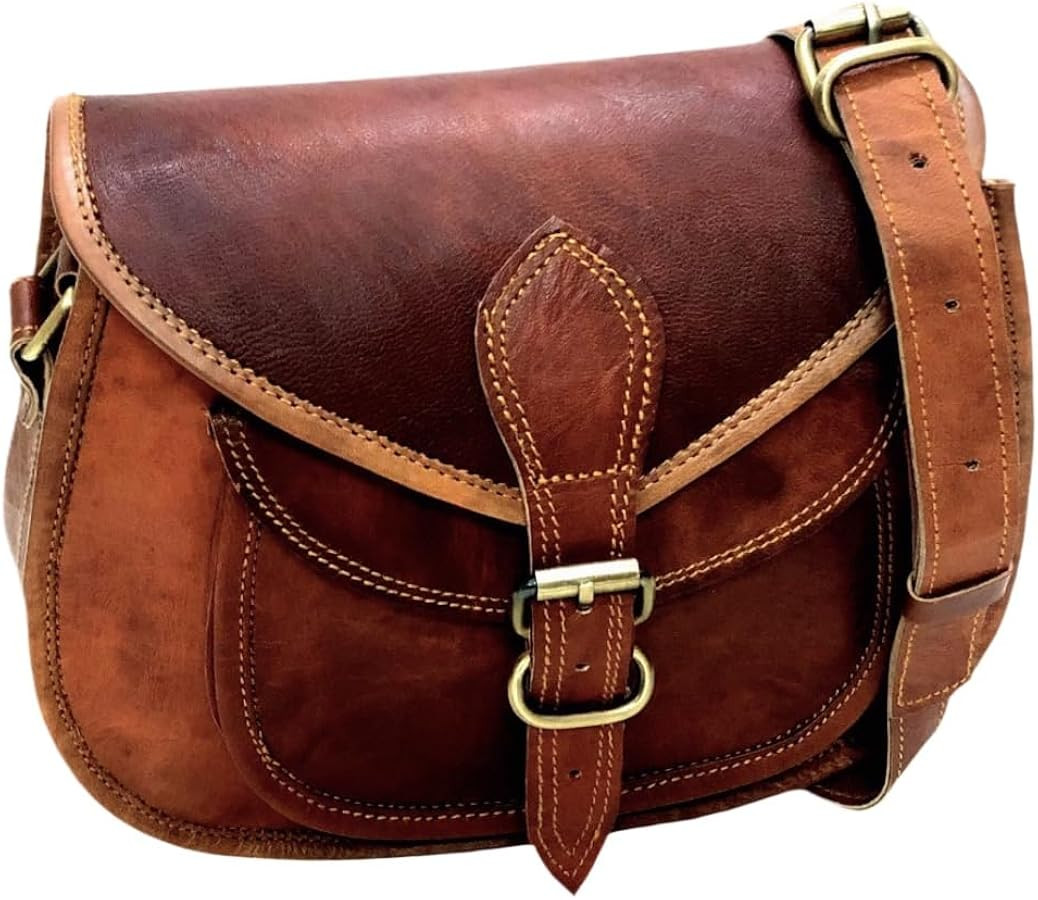 Firu-Handmade Women Vintage Style Genuine Brown Leather Crossbody Satchel Bag Handmade Purse | Amazon (US)