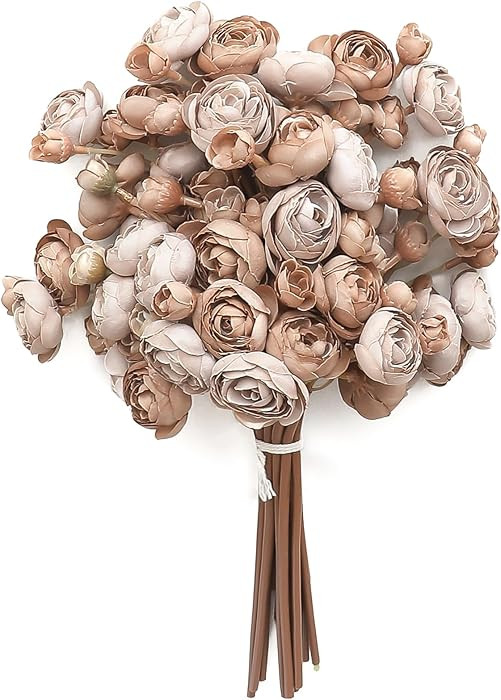Floroom Ranunculus Artificial Flowers 18 Pcs Taupe Brown Faux Silk Mini Ranunculus Bulk Fake Wedd... | Amazon (US)