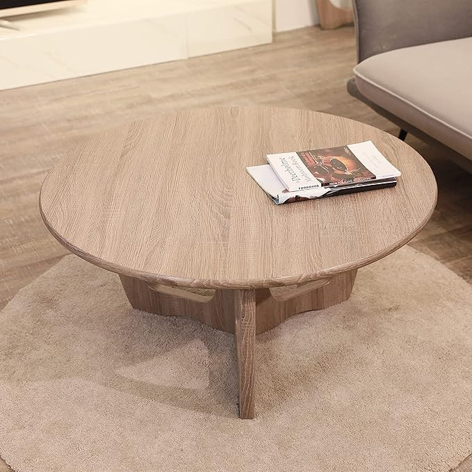 FINECASA Wooden Coffee Table, Curved Leg Coffee Table, Round Coffee Table for Living Room, Accent... | Amazon (US)
