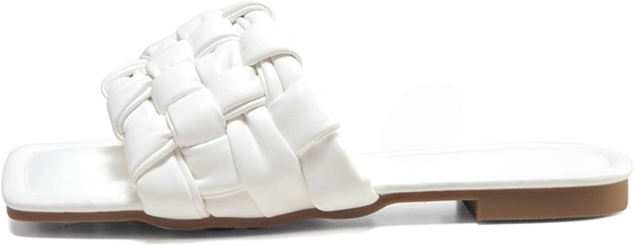 LALA IKAI Women's Braided Flat Sandals Square Open Toe Slide Band Strap Slip On Mules For Casual | Amazon (US)