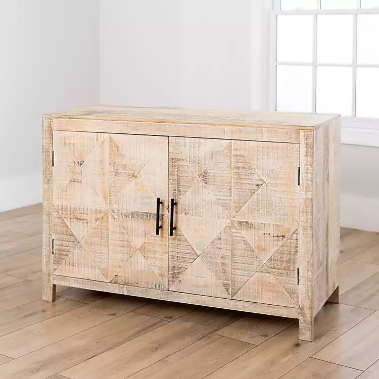 New! Elani Whitewashed Diamond Cabinet | Kirkland's Home