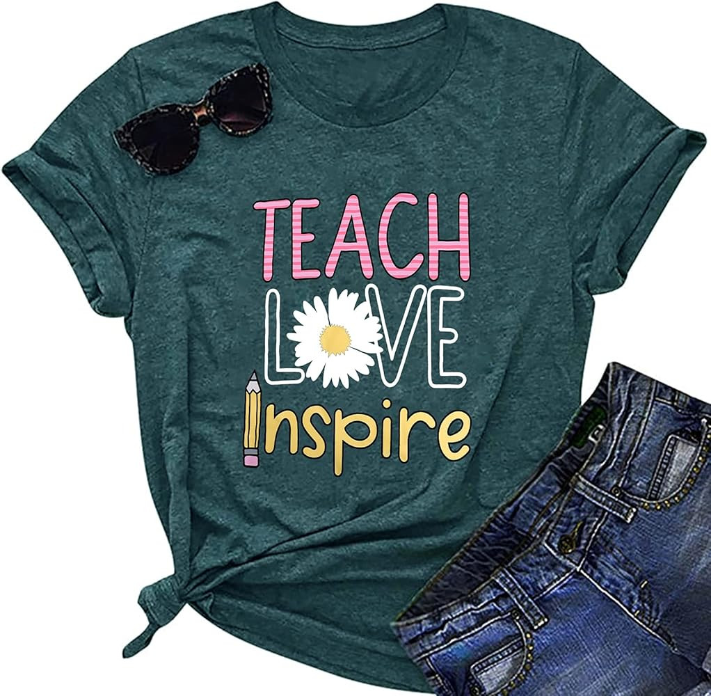 Women's T-Shirt Teaching Kindness Teacher Shirt Funny Short Sleeve Inspirational Graphic Tee Top | Amazon (US)