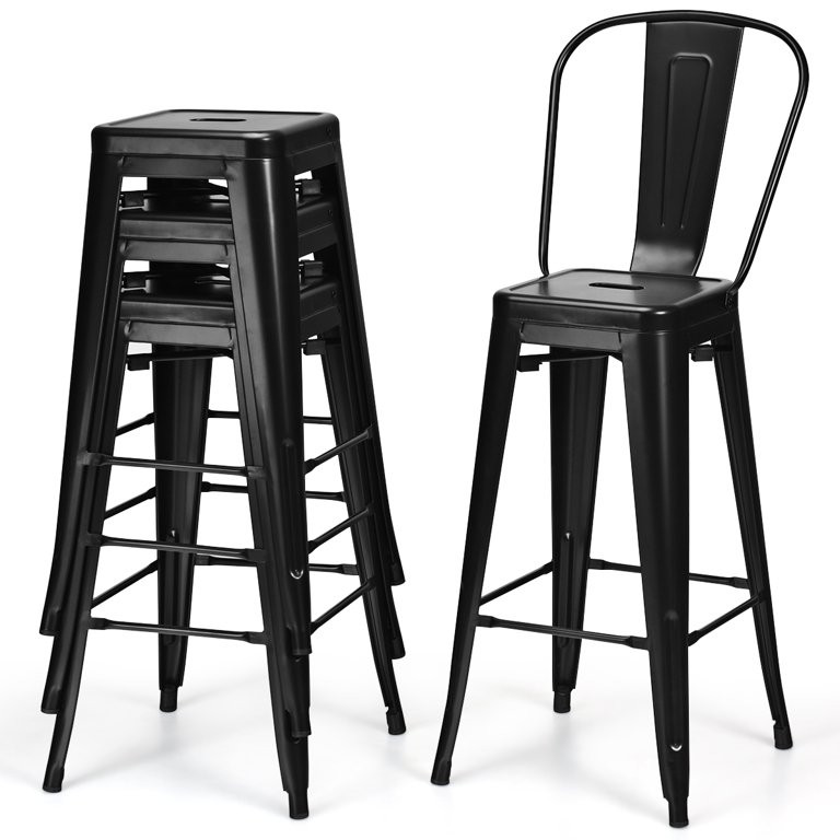 Topbuy Set of 4 Bar Stools 30" Height Stackable Patio Dining Chairs | Walmart (US)