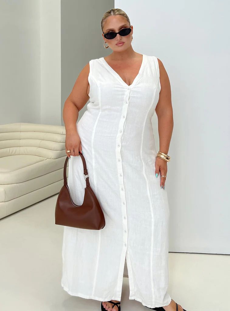 Summer Season Linen Blend Maxi Dress White Curve | Princess Polly US